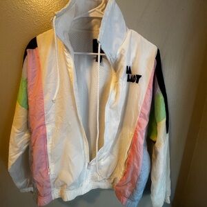LA LADY Colorblock Windbreaker Jacket – Pastel Retro Vibes. Size Small